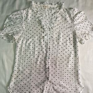 Grand & Greene Black Polka Dot Ruffle Top